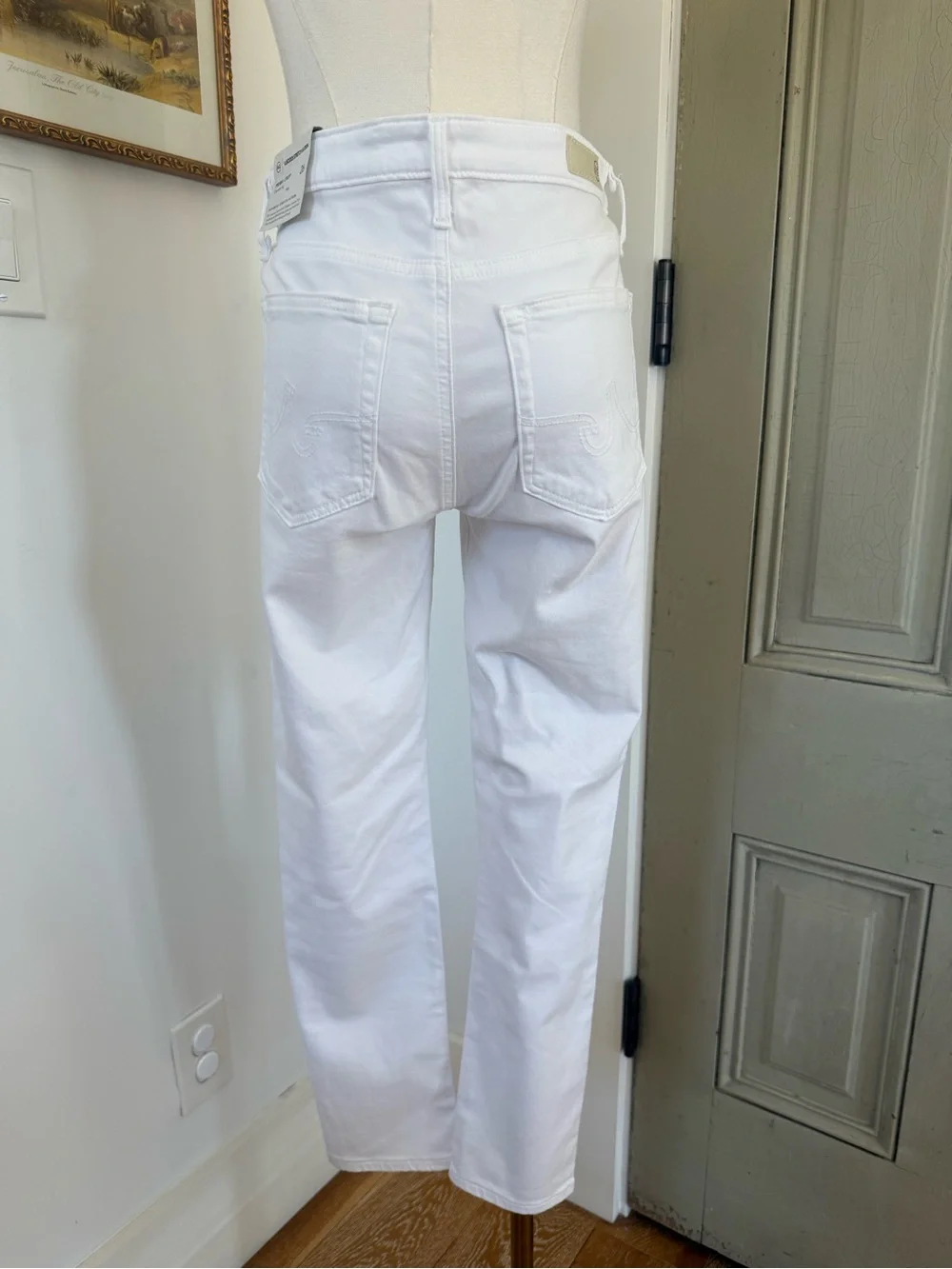 NWT AG Denim in White Luscious Stretch Sateen Prima Crop Cigarette Leg